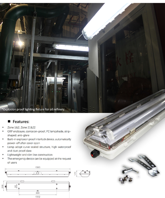 18w 36w 54w GRP Material Linier Led Lampu Proof Led 1.2M 100lm / w Dengan 5 Tahun Garansi Atex