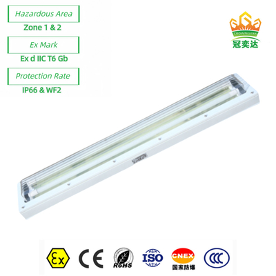 Ex Proof Flameproof LED Linear Fluorescent Light ATEX Dengan Plastik Seluruh ((GRP) Tubuh 72watt 100lm/w