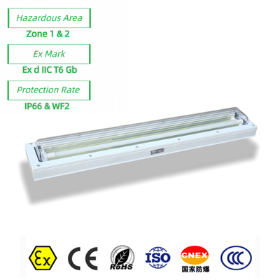 Exproof ATEX Linear Fluorescent Light Flameproof debu / waterproof untuk zona berbahaya 1 2 Gas Minyak 100lm / watt