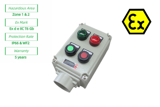 ATEX Keamanan Stasiun kontrol anti api Kotak kontrol listrik tahan api 220/380Vac G1/2&quot;,G3/4&quot;,G1,G1.1/4&quot;,G1.1/2&quot;,G2