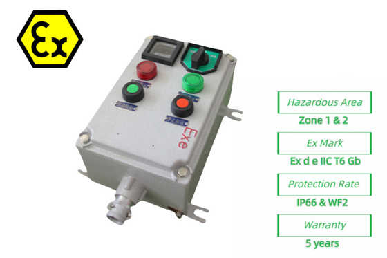 ATEX Keamanan Stasiun kontrol anti api Kotak kontrol listrik tahan api 220/380Vac G1/2&quot;,G3/4&quot;,G1,G1.1/4&quot;,G1.1/2&quot;,G2