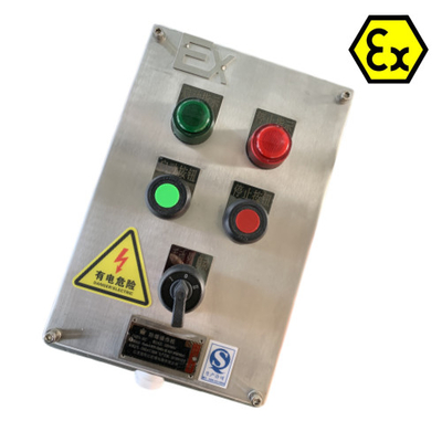 ATEX Stasiun Kontrol Baja Rinsless IP66 Exd Panel Kontrol tahan api dengan port kabel tahan ledakan 10A