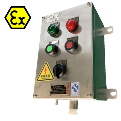 ATEX Stasiun Kontrol Baja Rinsless IP66 Exd Panel Kontrol tahan api dengan port kabel tahan ledakan 10A