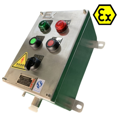 ATEX Stasiun Kontrol Baja Rinsless IP66 Exd Panel Kontrol tahan api dengan port kabel tahan ledakan 10A