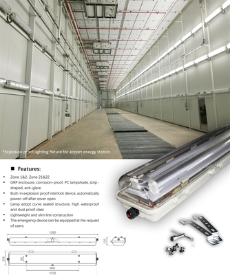 ATEX & IECEx Sertifikasi Ledakan Proof Lampu Fluoresen ♪ IP66 Flameproof Lampu Linear untuk Area Berbahaya