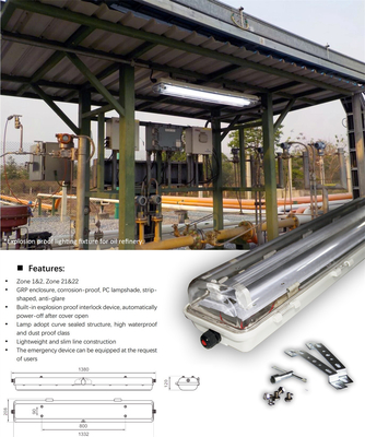 ATEX & IECEx Sertifikasi Ledakan Proof Lampu Fluoresen ♪ IP66 Flameproof Lampu Linear untuk Area Berbahaya