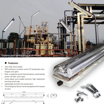 Lampu Fluorescent Tahan Lama Hemat Energi Bersertifikasi ATEX & IECEx | Pencahayaan Linear Industri untuk Lingkungan Gas & Debu yang Mudah Meledak